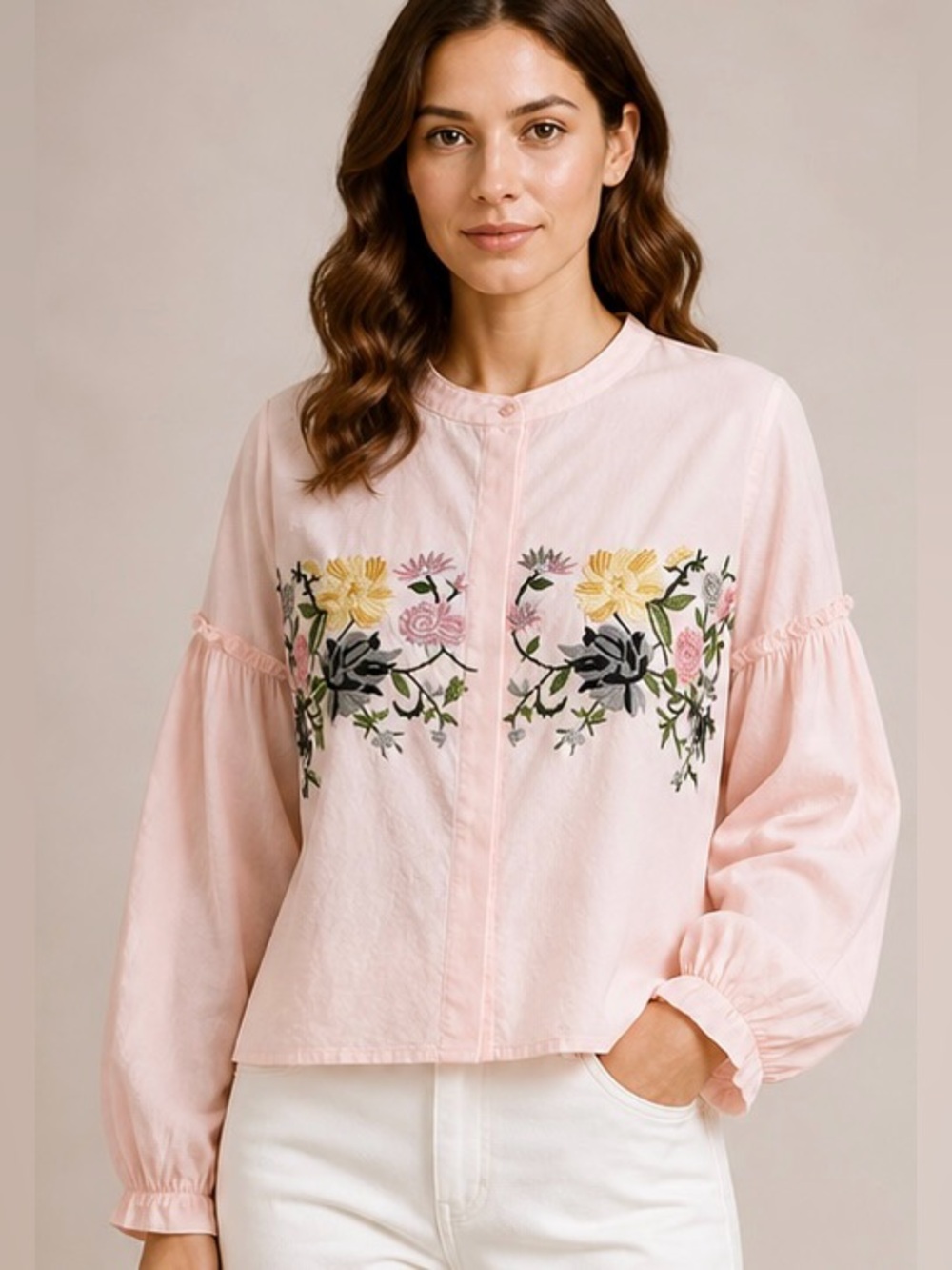 Max Sport Women’s Size L Beautifully Embroidered Front And Back Pink Blouse EUC